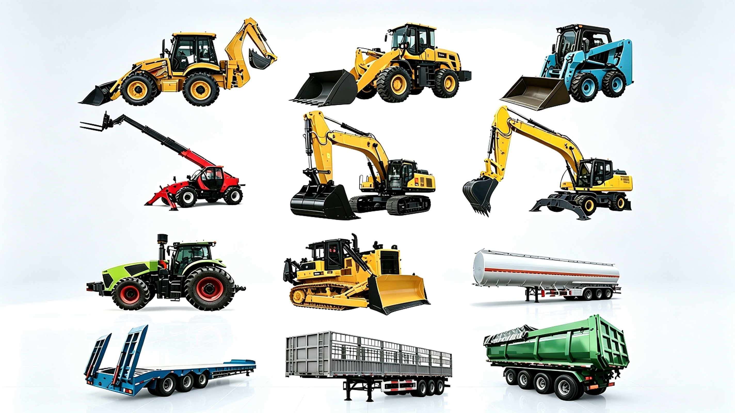 Psenda machinery portfolio — backhoe loaders, wheel loaders, skid steers, forklifts, tractors, tankers and trailers