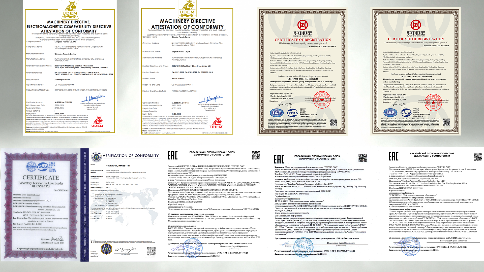 Psenda certificates — CE, EAC, ISO 9001 and additional conformity registrations